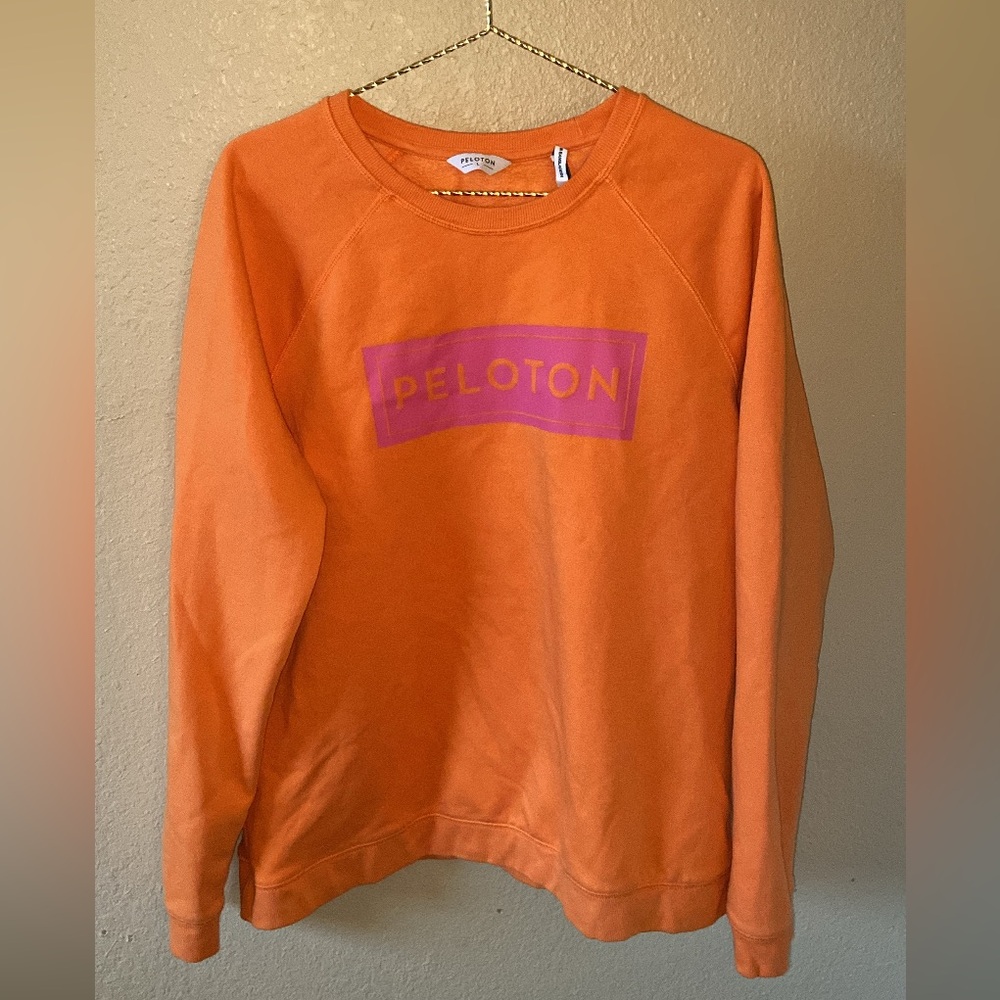 Peloton Vibrant Orange Crew Neck Sweater with Pink Accents